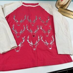Mini Boden Cotton long sleeve tee, silver deer print, size 6-7Y